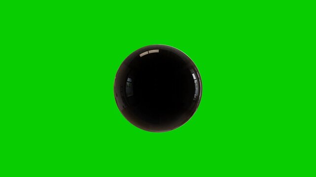 Glossy realistic black eight ball rotating animation, green screen chroma key.