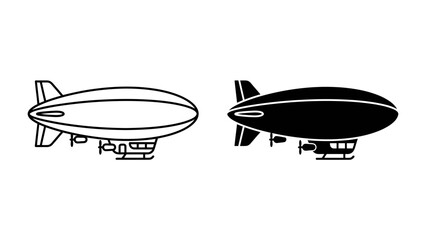 Airship Vector: Two distinct airship silhouettes, one outlined and one solid black, presented side-by-side against a clean background, showcasing the classic design of lighter-than-air aircraft. © Mamun