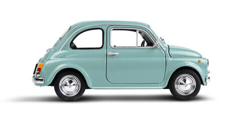 Blue retro toy car isolated on white or transparent background © Soho A studio