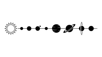 Stylized Solar System Planets Line Art - Sun, Mercury, Venus, Earth, Mars, Jupiter, Saturn, Uranus, Neptune © illustration