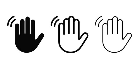 Hand hello wave sign icon silhouette vector, bold outline and line art design © MST