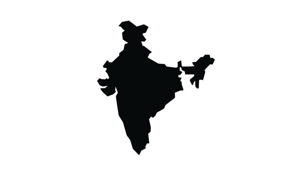 India country map silhouette boundary shape with geography