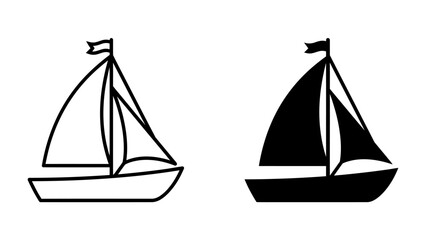 Fototapeta premium Two Sailboats, One Outline and One Silhouette: A pair of sailboats, one depicted as a simple outline and the other as a solid black silhouette, ready for nautical adventure on the water.