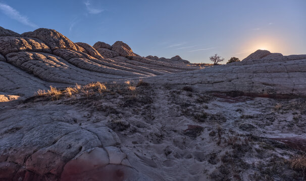 Colorful sandstone formations and sunset at White Pocket area in Vermilion Cliffs National Monument Arizona
