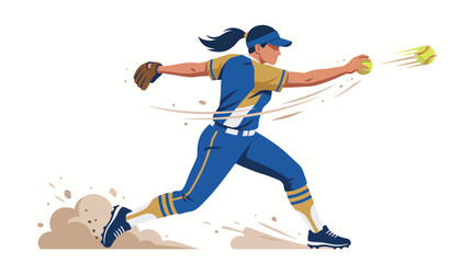 Fototapeta premium Female athlete pitching softball with dynamic motion and energy on field