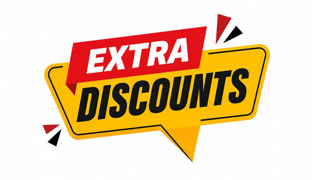 A logo depicting a speech bubble that highlights the phrase "Extra Discounts."