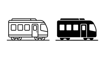 Train Icons: Two stylized icons representing a train, one in outline and the other in solid black, depicting modern public transportation. © afra