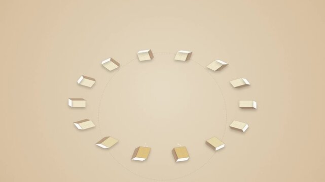 Animated sequence of geometric cubes rotating in a circular path design