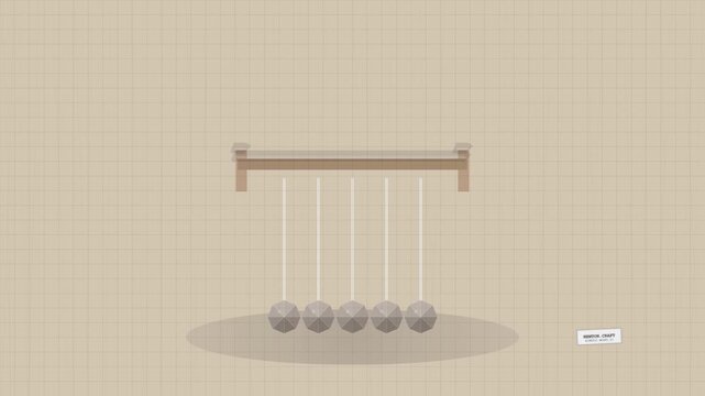 Kinetic Newton Cradle Swinging Spheres on a Grid Background