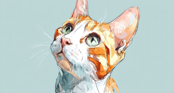 Close-up cat portrait, orange & white