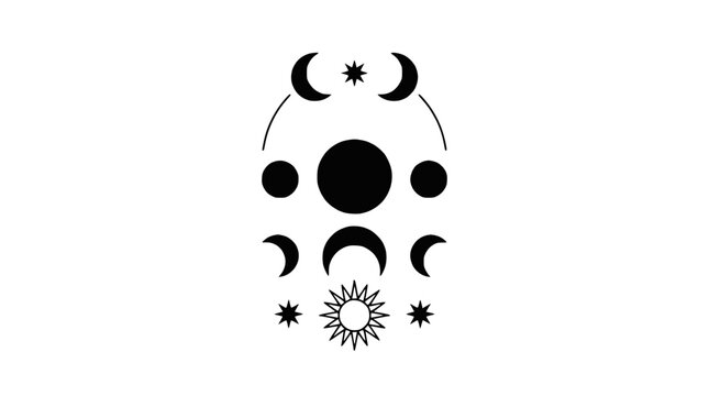 Celestial Moon Phases and Sun Icon with Stars