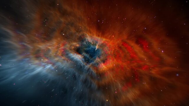 Loop Galaxy space travel glow orange orion nebula stars space travel cloud in deep space abstract sci fi background. 4K 3D seamless loop Sci-Fi Space flight to glow energy gas dust cloud nebula. 