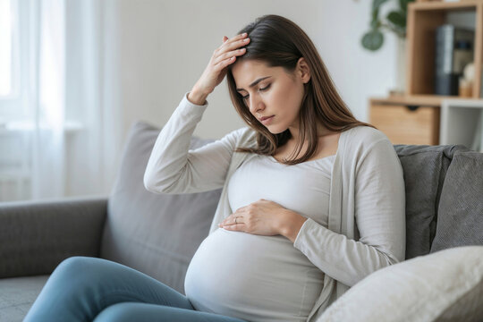 Expectant mother feels abdominal pain discomfort, physical illness during pregnancy