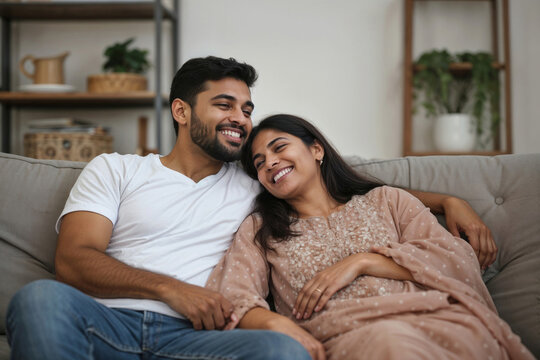 Portrait of happy Indian couple in home