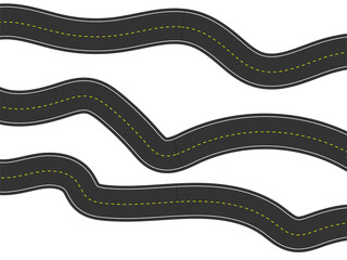 Fototapeta premium Abstract Three Horizontal Winding Roads Vector Path Set on White Background