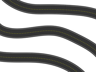 Naklejka premium Abstract Three Winding Roads Vector Path Set with Yellow Dashed Lines on White Background