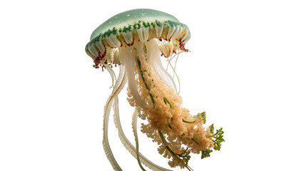 Beautiful detailed common jellyfish with long thin trailing tentacles isolated on transparent background © Roksana