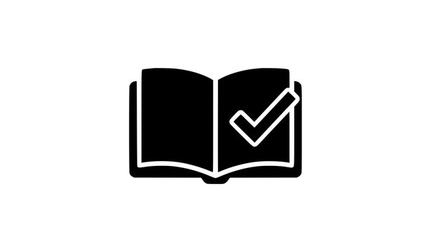 Open book with check mark icon education and completion symbol