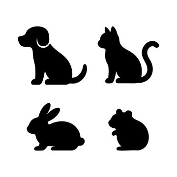 Dog Cat Rabbit Hamster Silhouettes Set Isolated on White Background