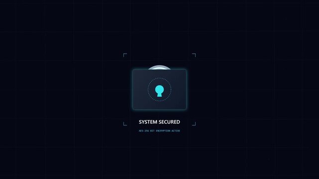 Digital padlock icon animation indicating system security and encryption
