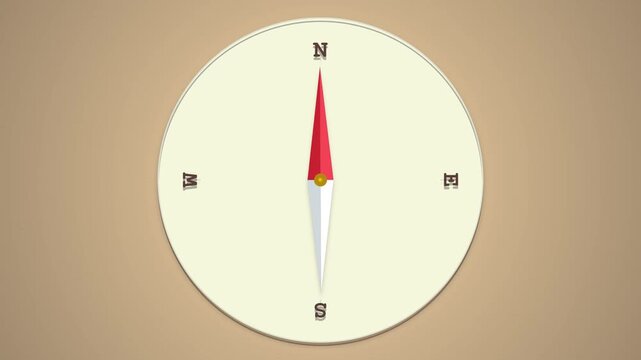 Spinning compass needle indicating direction on a vintage background