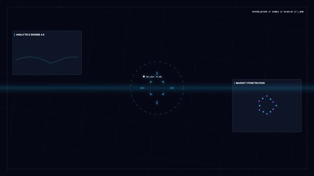 Futuristic digital interface showing analytics engine and data targeting