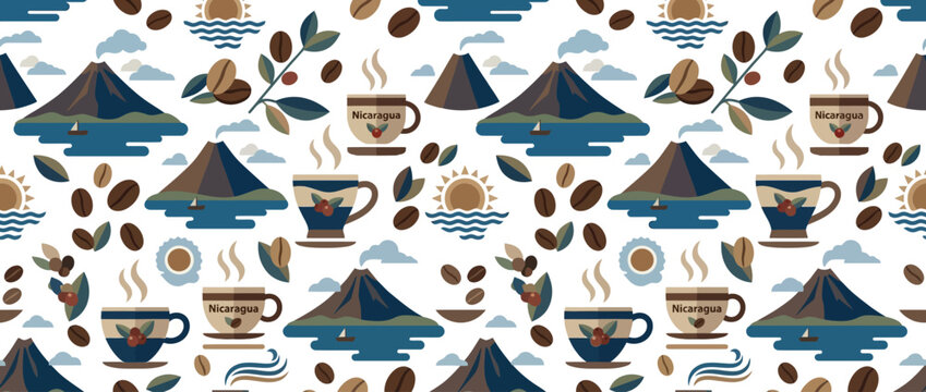 Volcano Coffee Island Tropical Pattern Seamless Background