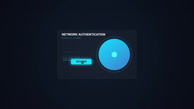 Network authentication screen with rotating digital token animation