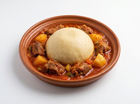 Traditional Libyan Bazin Dish with Meat and Vegetables