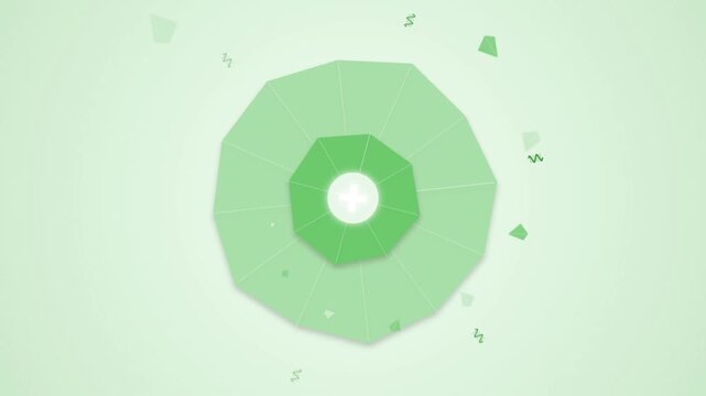Abstract Green Geometric Shapes Rotating with Glowing Center Plus Symbol