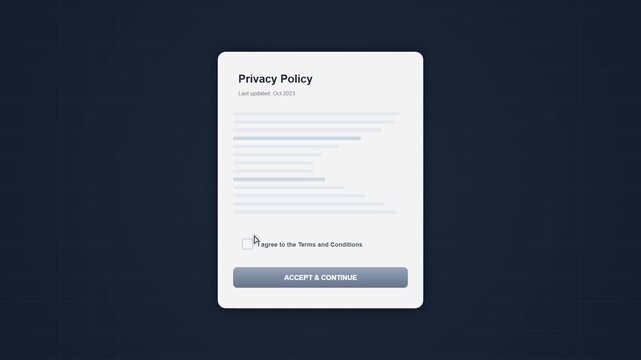Cursor clicking accept button on privacy policy agreement window popup