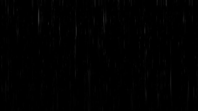 Rainfall creates thin vertical lines that disappear into a solid black backdrop.