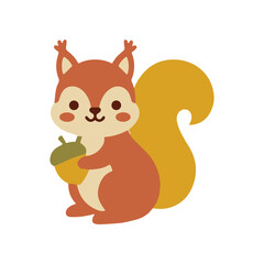 Fototapeta premium Cute cartoon squirrel holding acorn.
