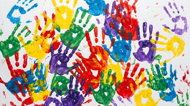 Colorful handprints a vibrant display of childhood creativity and playful art