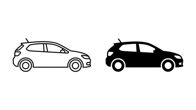 Car Icon: A simple graphic representation of a car, shown in both outline and solid black, symbolizing transportation and vehicles.