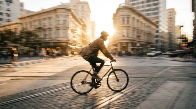 Man Commuting by Fixed Gear Bicycle in Urban City