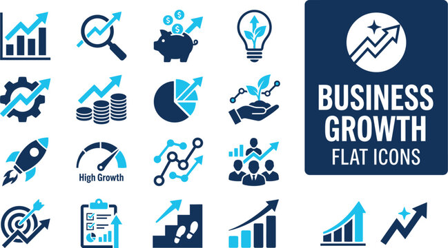 Business Growth Flat Icons Collection On White Background