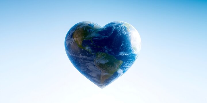 Heart shaped earth globe floating in the sky