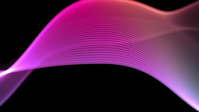 Multicolored waves on a black background. Colorful circular vector wave. Linear wave, flow graphic shape. Digital, smooth water surface background.