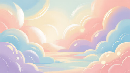 Fototapeta premium Pastel colored cloudscape illustration with soft gradients and a bright central light source clouds sky vector gradient dreamy