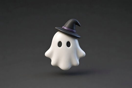 Adorable 3d floating ghost wearing witch hat icon for mobile application interface and web graphics