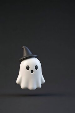Adorable 3d floating ghost wearing witch hat icon for mobile application interface and web graphics