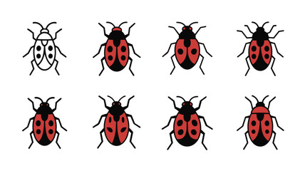 Fototapeta premium Set of colorful ladybug icons and beetle insect designs