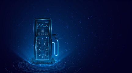Obraz premium The electric vehicle charging station of the future. A concept regarding alternative energy, modern electric vehicle technology, and the future of clean energy.