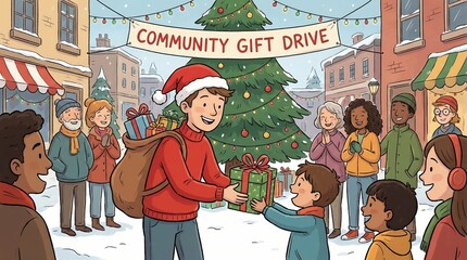 Obraz premium Joyful Community Holiday Gift Drive Scene