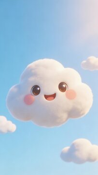 Happy cartoon cloud with smiling face in blue sky