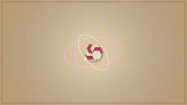 Abstract 3D Geometric Logo Animation Rotating with Glowing Orbital Rings