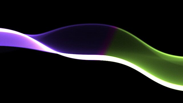 Multicolored waves on a black background. Colorful circular vector wave. Linear wave, flow graphic shape. Digital, smooth water surface background.