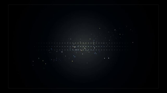 Abstract glowing particles moving in circular orbits on dark background