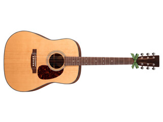 Fototapeta premium Acoustic guitar with a green ribbon tied around its headstock, symbolizing celebration and music PNG Isolated on transparent background